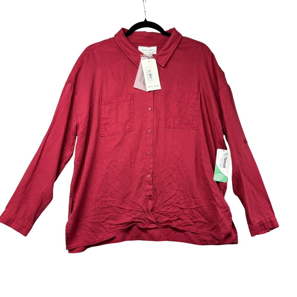 Dear John Shirt Women's Small Red Long Sleeve Button Up Arianna Top Tencel NWT